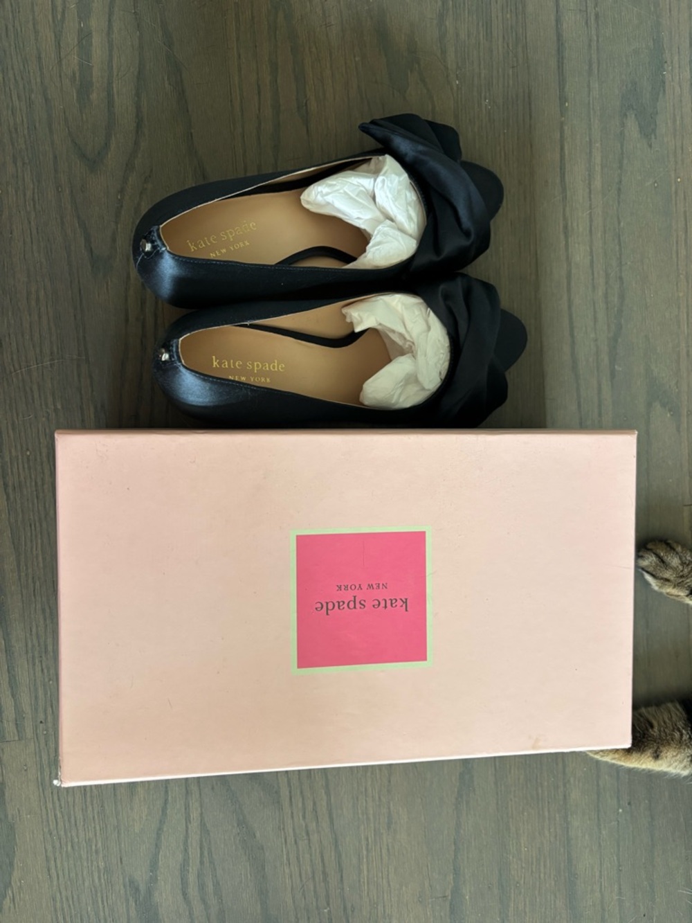 kate spade blue Satin Bow Peep Toe Flats